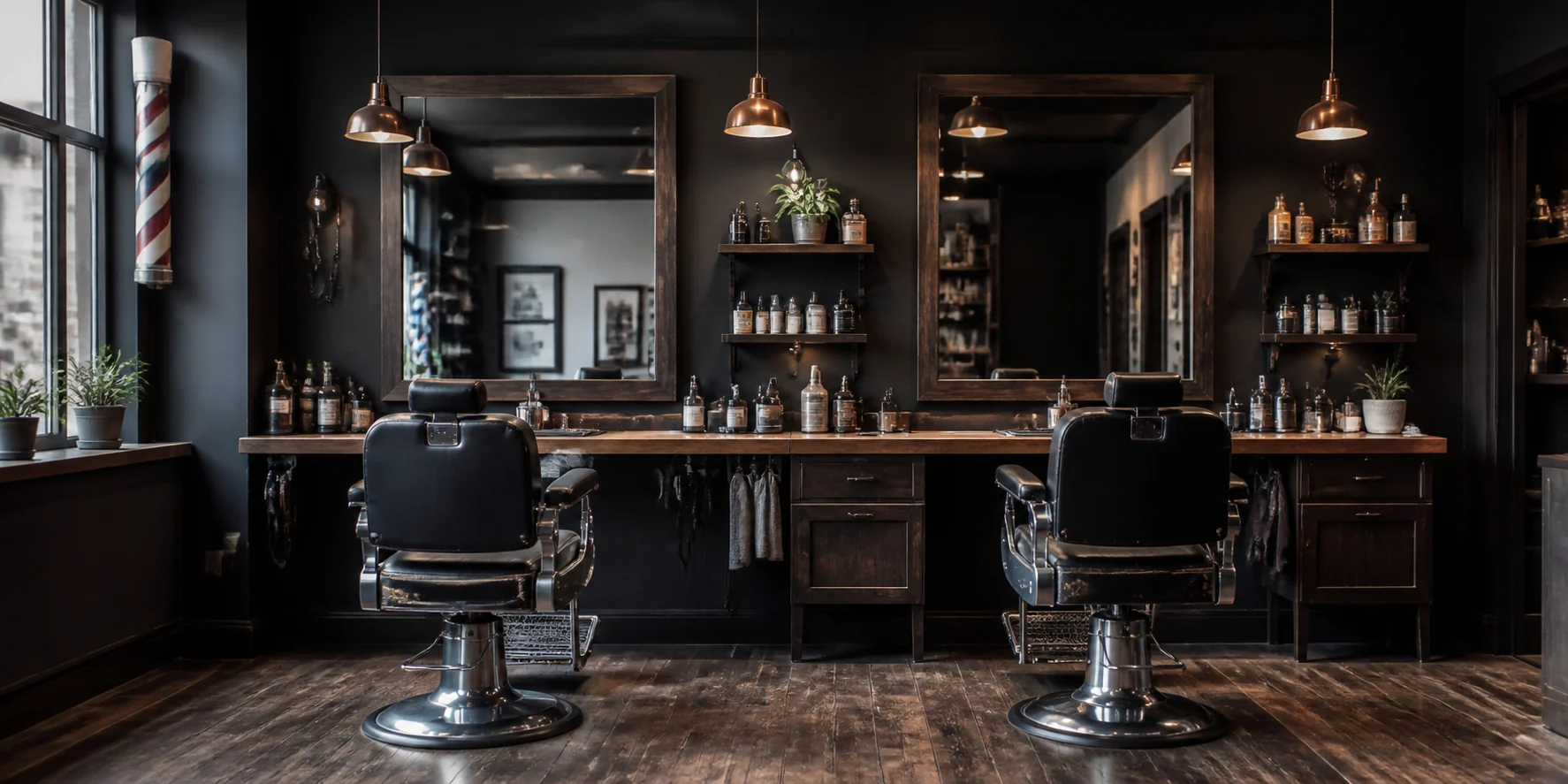 Interior cálido y profesional de una barbería